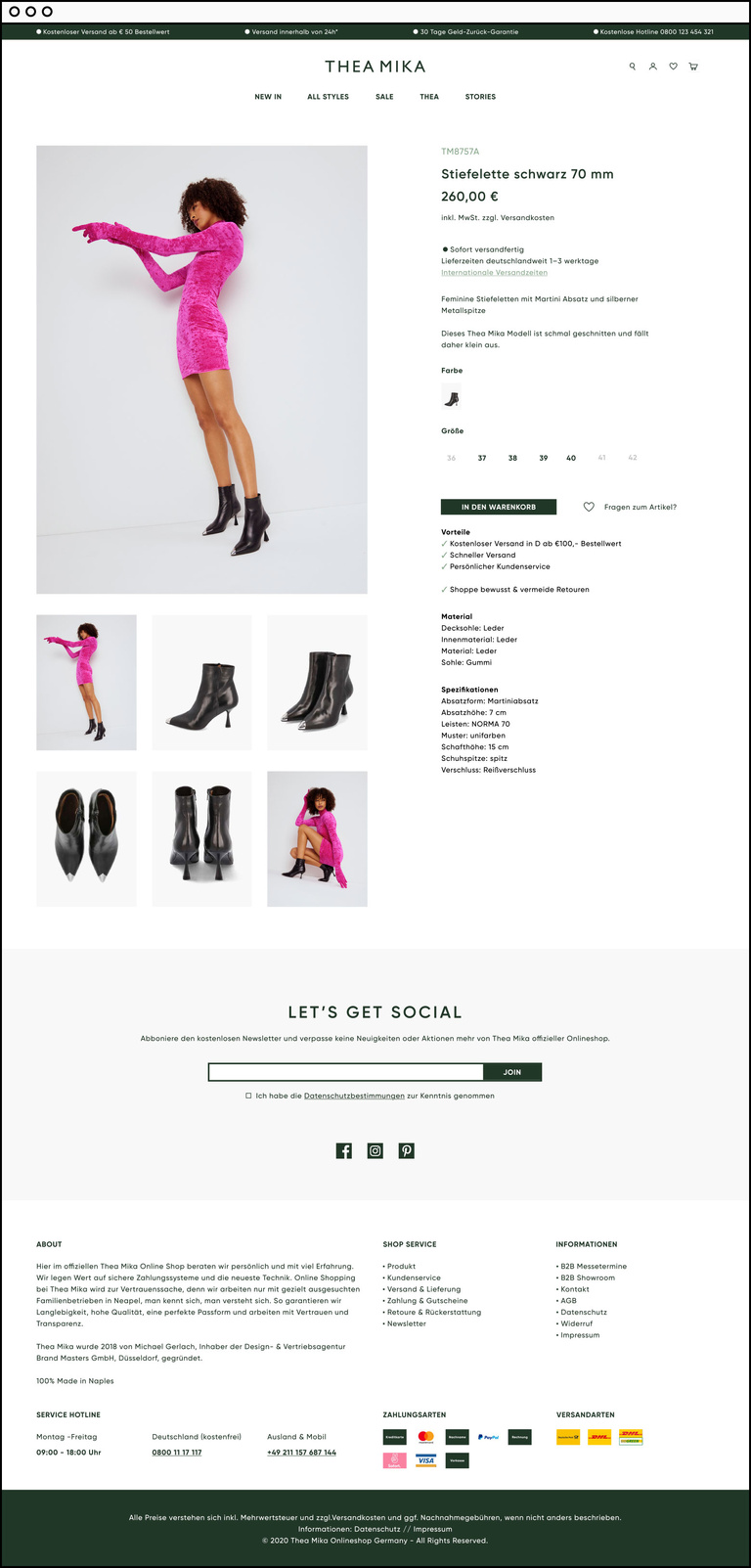Screenshot of Thea Mika's webshop product-detail site