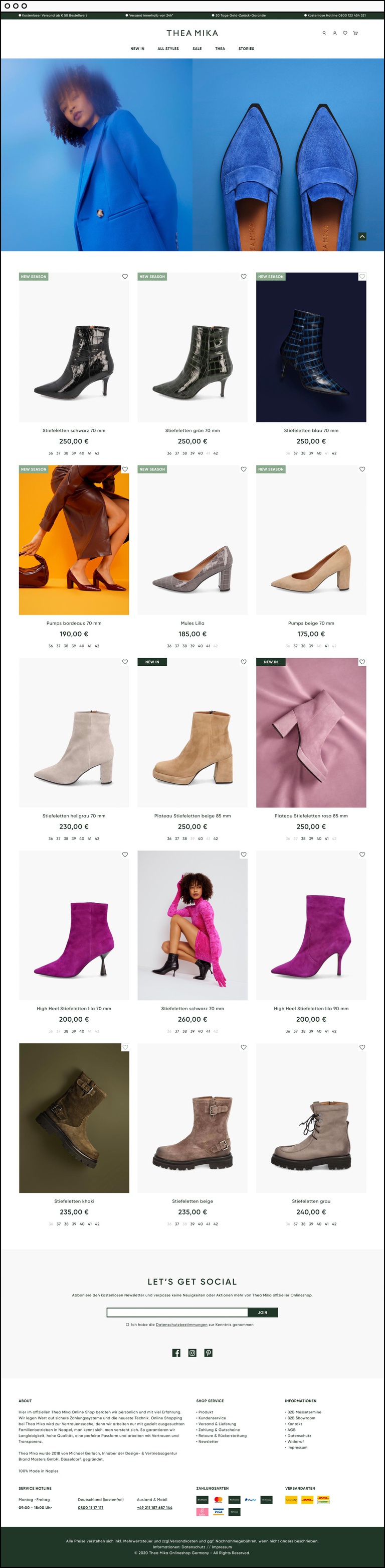 Screenshot of Thea Mika's webshop product gallery